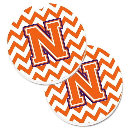 Carolines Treasures Letter N Chevron Orange and Regalia Cup Holder Car Coaster, PK2 CJ1062-NCARC